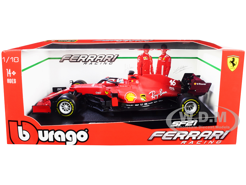 Ferrari SF21 16 Charles Leclerc Formula One F1 Car "Ferrari Racing" Series 1/18 Diecast Model Car by Bburago