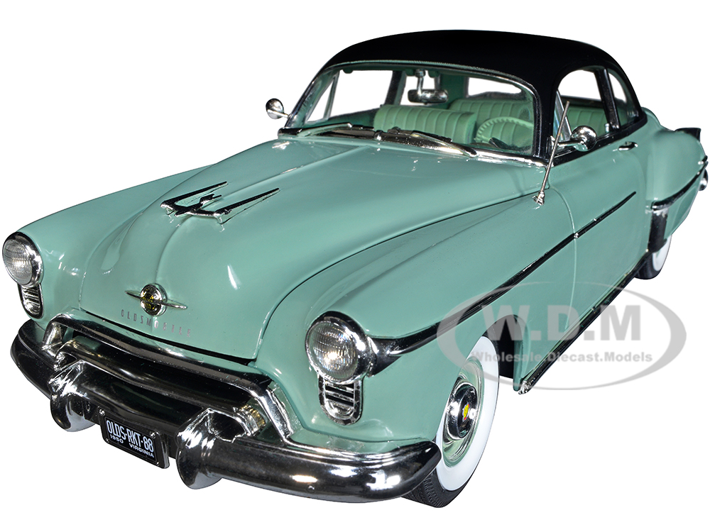 1950 Oldsmobile Rocket 88 Alder Green with Black top and Green and White Interior 1/18 Diecast Model Car by Auto World