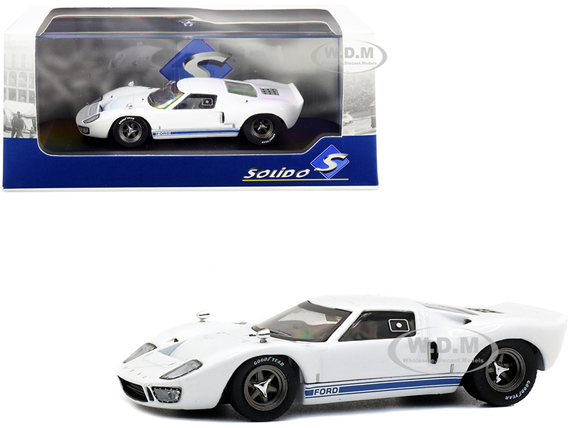 1966 Ford GT40 White with Blue Stripes 1/43 Diecast Model Car by Solido