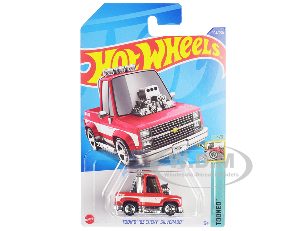1983 Chevrolet Silverado Toond Pickup Truck Red and White Tooned Series Diecast Model Car by Hot Wheels