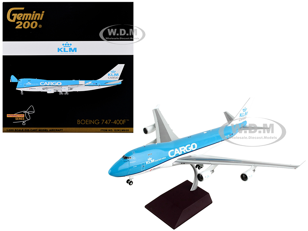 Boeing 747-400F Commercial Aircraft KLM Royal Dutch Airlines Cargo Blue with White Tail Gemini 200 - Interactive Series 1/200 Diecast Model Airplane by GeminiJets