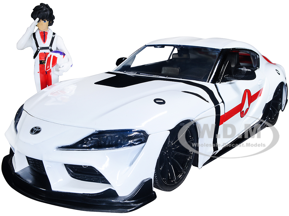 2020 Toyota Supra White and Rick Hunter Diecast Figurine Robotech Hollywood Rides Series 1/24 Diecast Model Car by Jada