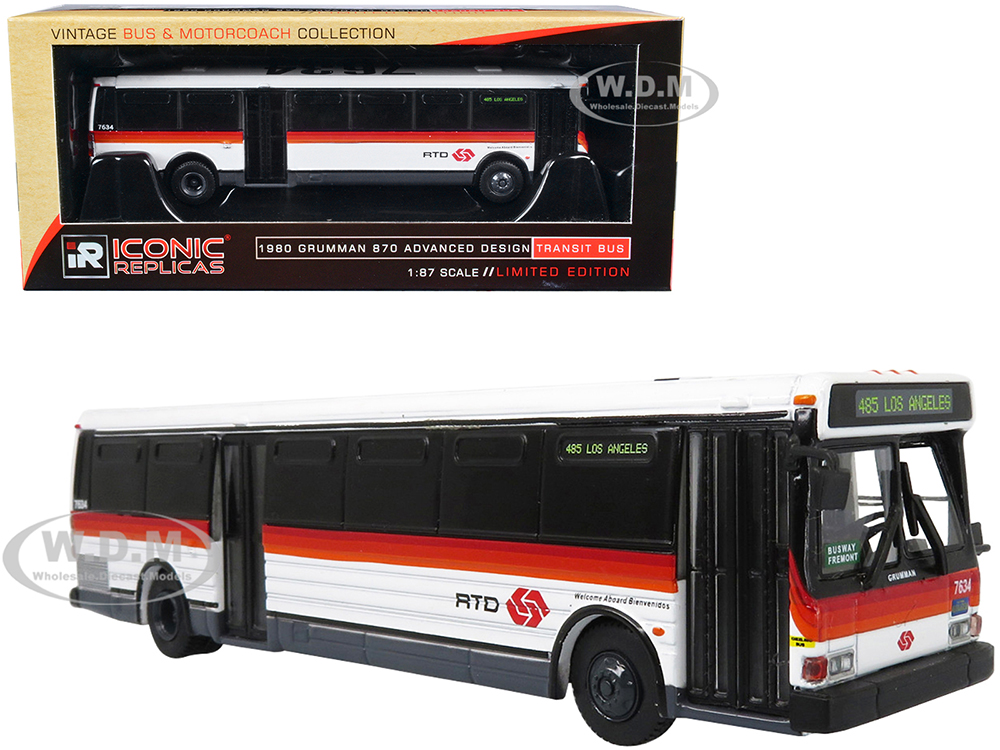 1980 Grumman 870 Advanced Design Transit Bus Southern California Rapid Transit District 485 Los Angeles Vintage Bus & Motorcoach Collection 1/87 Diecast Model by Iconic Replicas