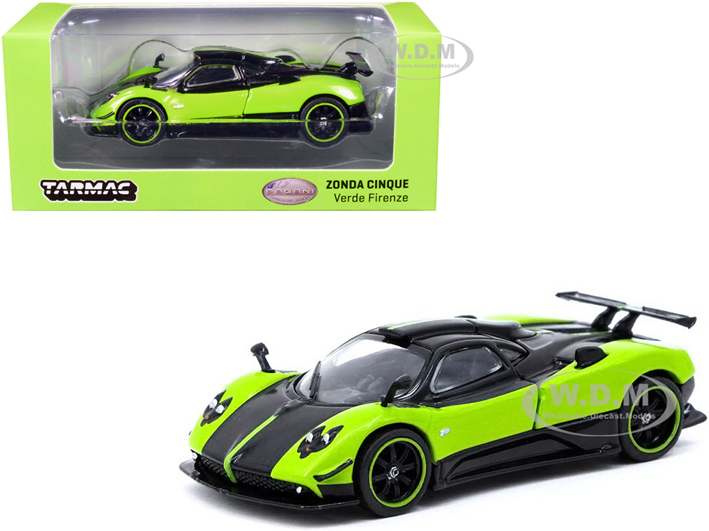 Pagani Zonda Cinque Verde Firenze Green Metallic and Black "Global64" Series 1/64 Diecast Model Car by Tarmac Works