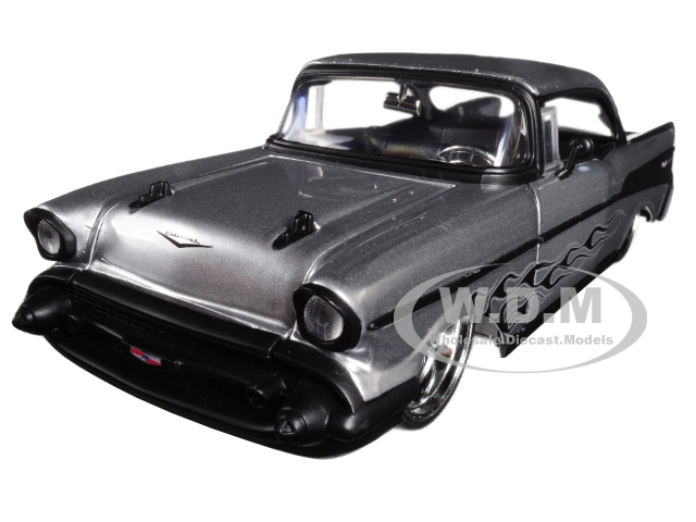 1957 Chevrolet Bel Air Silver with Flames 1/24 Diecast Model Car by Jada