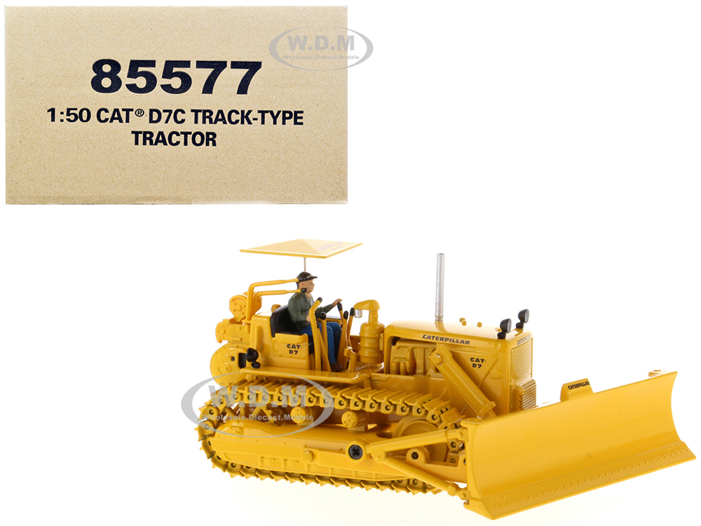 CAT Caterpillar D7C Track-Type Tractor Dozer Yellow with Operator Vintage Series 1/50 Diecast Model by Diecast Masters