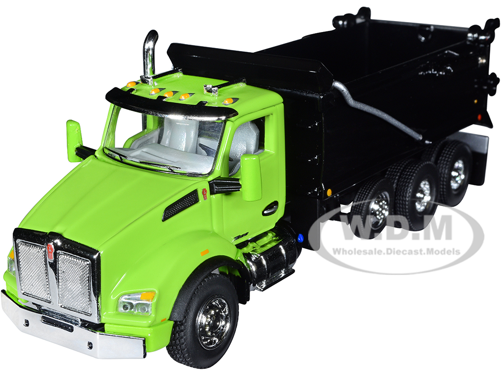 Kenworth T880 Day Cab with Rogue Transfer Dump Body Truck Lime Green and Black 1/64 Diecast Model by DCP/First Gear