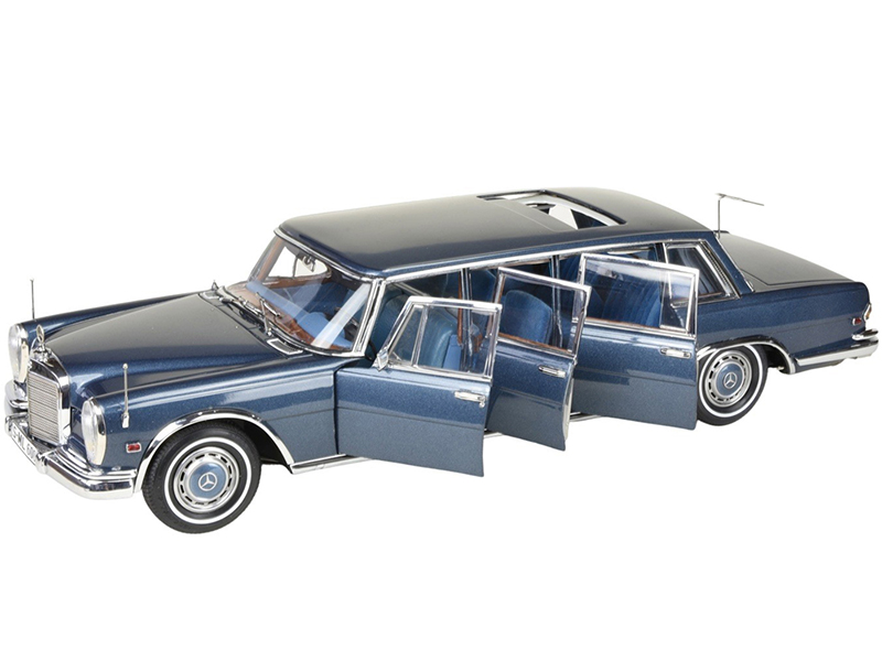 Image of 1969 Mercedes Benz 600 Pullman (W100) Limousine with Sunroof King of Rock and Roll Blue with Blue Interior Limited Edition to 800 pieces Worldwide 1/18 Diecast Model Car by CMC