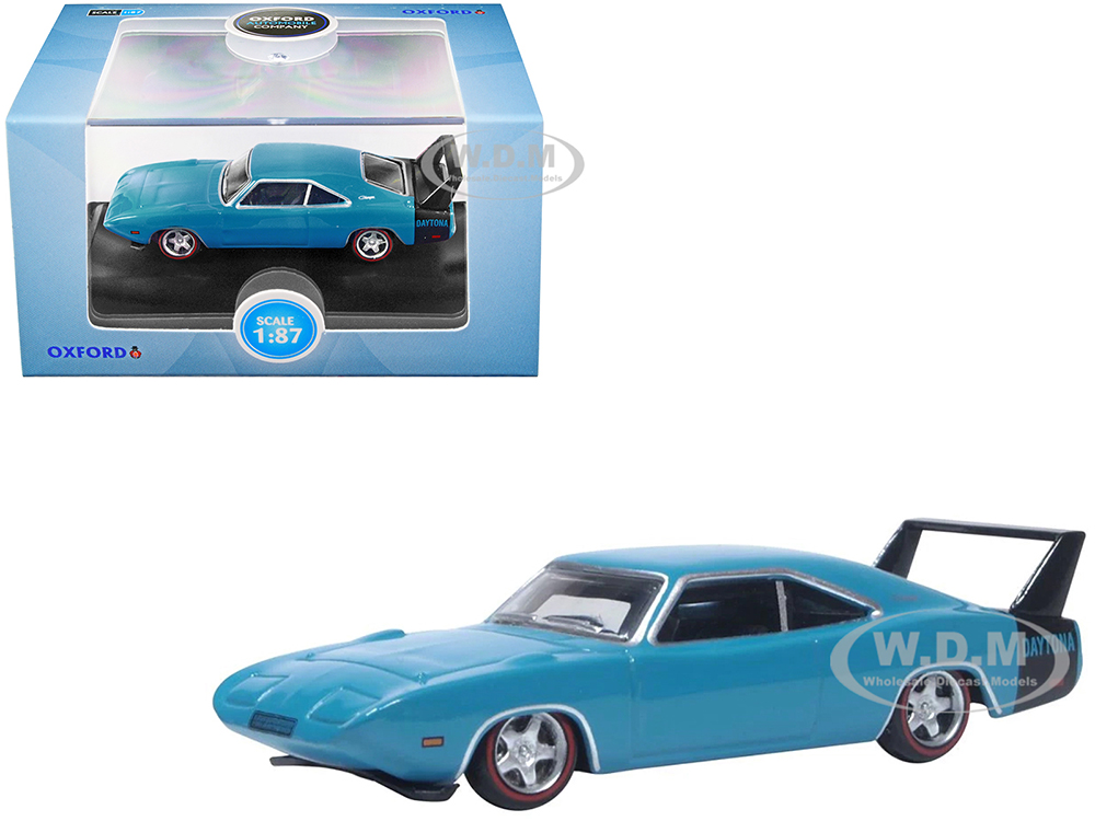 1969 Dodge Charger Daytona Bright Blue with Black Tail Stripe 1/87 (HO) Scale Diecast Model Car by Oxford Diecast