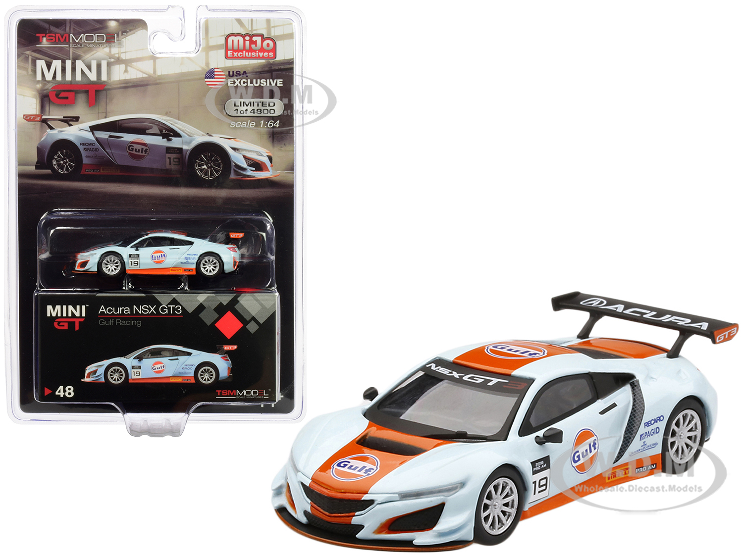 Acura Nsx Gt3 19 "gulf Racing" Light Blue And Orange Limited Edition To 4800 Pieces Worldwide 1/64 Diecast Model Car By True Scale Miniatures