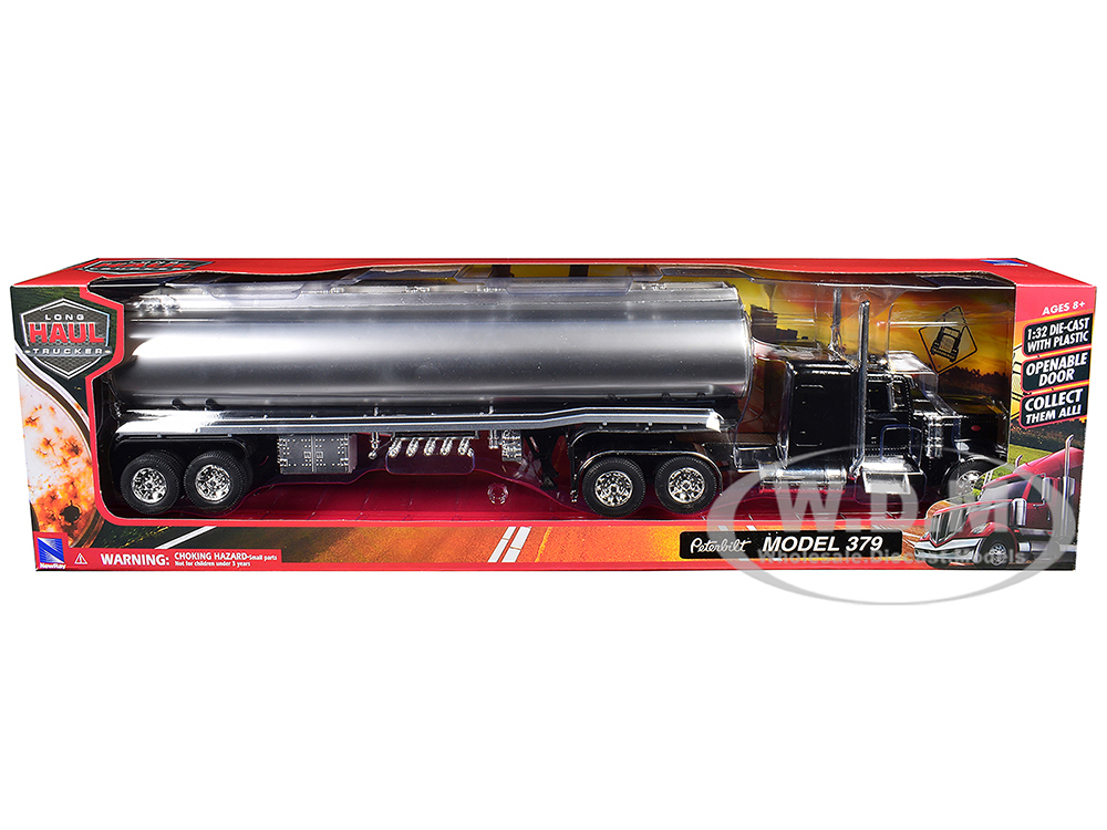 Peterbilt 379 Truck Black with Tanker Trailer Silver "Long Haul Truckers" Series 1/32 Diecast Model by New Ray