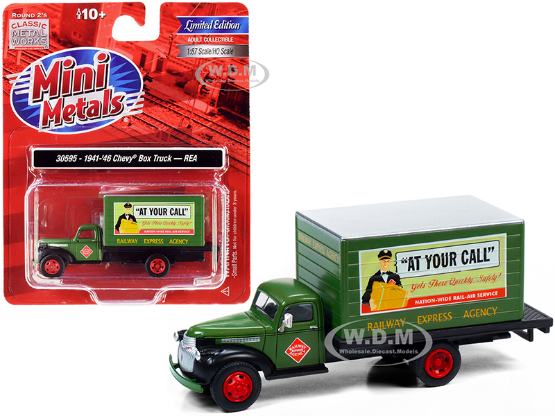 Image of 1941-1946 Chevrolet Box Truck Green "Railway Express Company" 1/87 (HO) Scale Model by Classic Metal Works