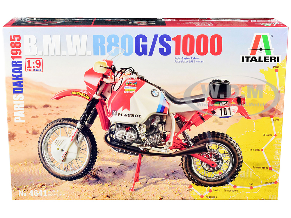 Skill 5 Model Kit BMW R80 G/S 1000 #101 Motorcycle Gaston Rahier Winner Paris-Dakar (1985) 1/9 Scale Model by Italeri