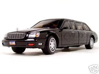 2001 Cadillac Deville Presidential Limousine Black with Flags 1/24 Diecast Car Model by Road Signature