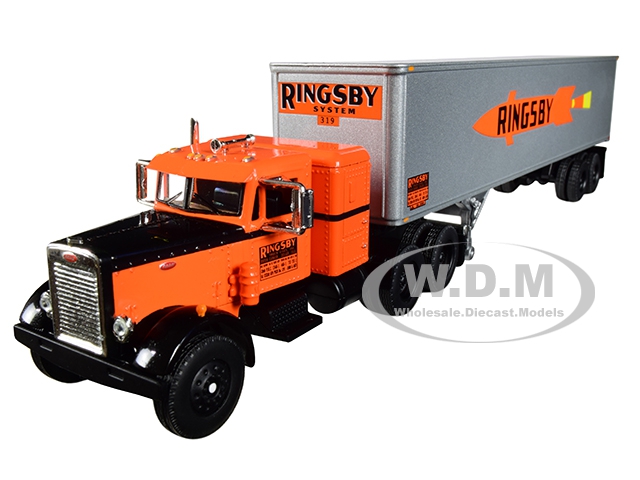 Image of Peterbilt 351 36 Sleeper Cab with 40 Vintage Trailer "Ringsby System" 18th in a "Fallen Flags Series" 1/64 Diecast Model by First Gear