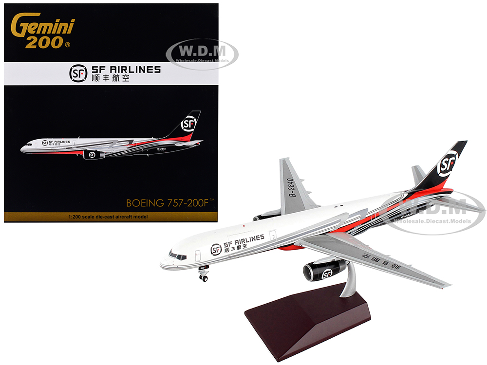 Boeing 757-200F Commercial Aircraft SF Airlines White and Black with Red Stripes Gemini 200 Series 1/200 Diecast Model Airplane by GeminiJets