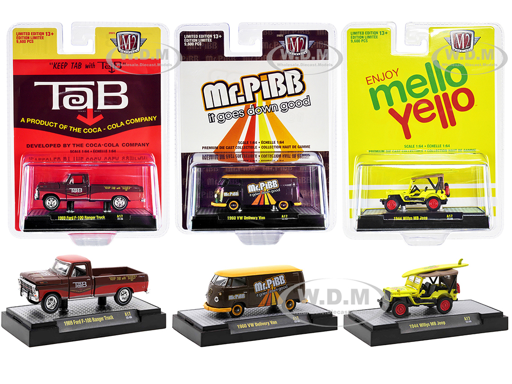 "3 Sodas" Set of 3 pieces Release 16 Limited Edition to 9600 pieces Worldwide 1/64 Diecast Model Cars by M2 Machines