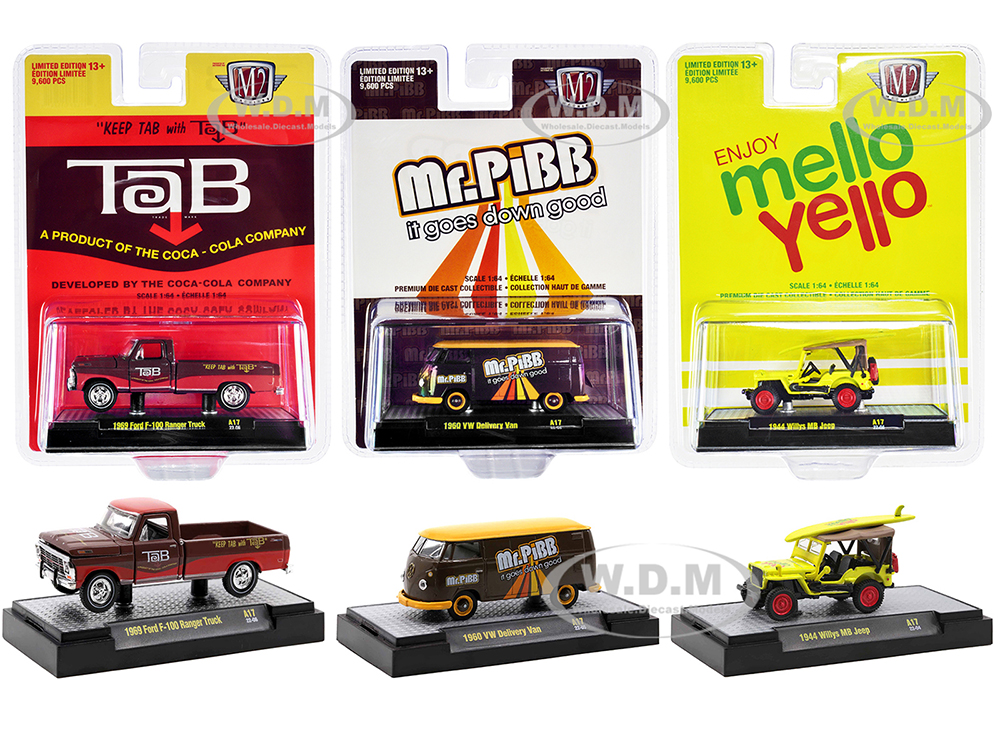 "3 Sodas" Set of 3 pieces Release 16 Limited Edition to 9600 pieces Worldwide 1/64 Diecast Model Cars by M2 Machines