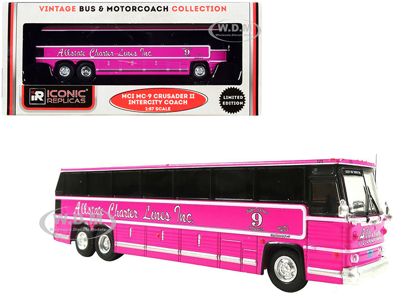 1980 MCI MC-9 Crusader II Intercity Coach Bus Pink Allstate Charter Lines Inc. Vintage Bus & Motorcoach Collection 1/87 (HO) Diecast Model by Iconic Replicas