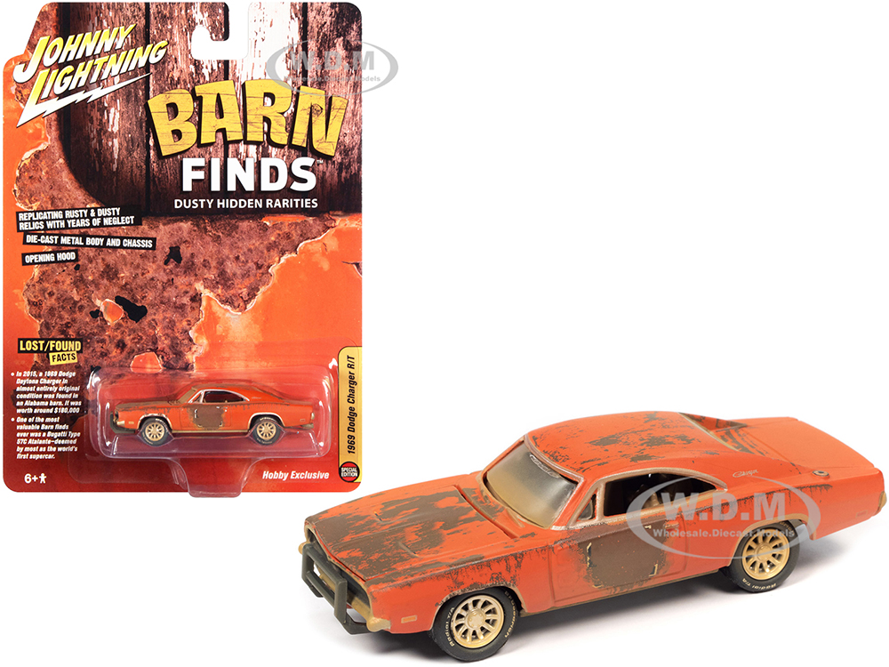 1969 Dodge Charger R/T Orange (Unrestored) Barn Finds 1/64 Diecast Model Car by Johnny Lightning
