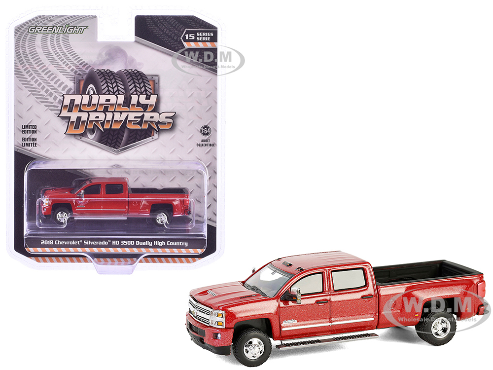 2018 Chevrolet Silverado 3500 HD Dually High Country Pickup Truck Cajun Red Metallic Dually Drivers Series 15 1/64 Diecast Model Car by Greenlight