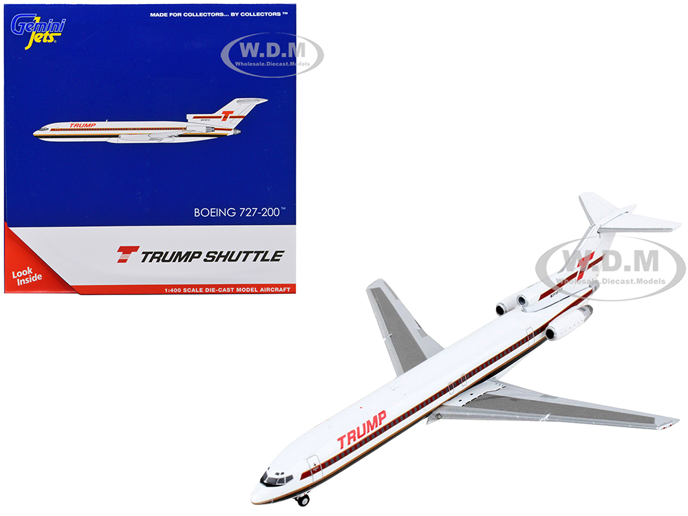 Boeing 727-200 Commercial Aircraft Trump Shuttle White with Red Stripes 1/400 Diecast Model Airplane by GeminiJets