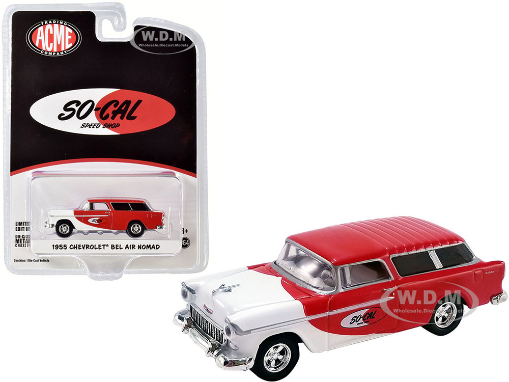 Image of 1955 Chevrolet Bel Air Nomad "So-Cal Speed Shop" Red and White "ACME Exclusive" 1/64 Diecast Model Car by Greenlight for ACME