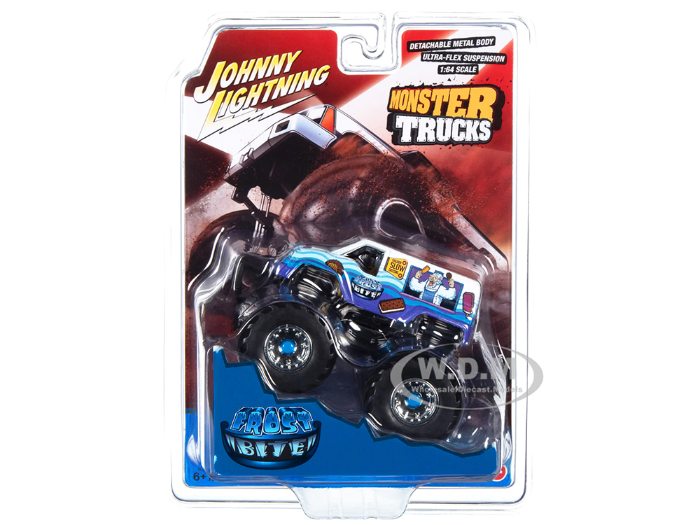 "Frost Bite" Monster Truck "I Scream You Scream" with Black Wheels and Driver Figure "Monster Trucks" Series 1/64 Diecast Model by Johnny Lightning