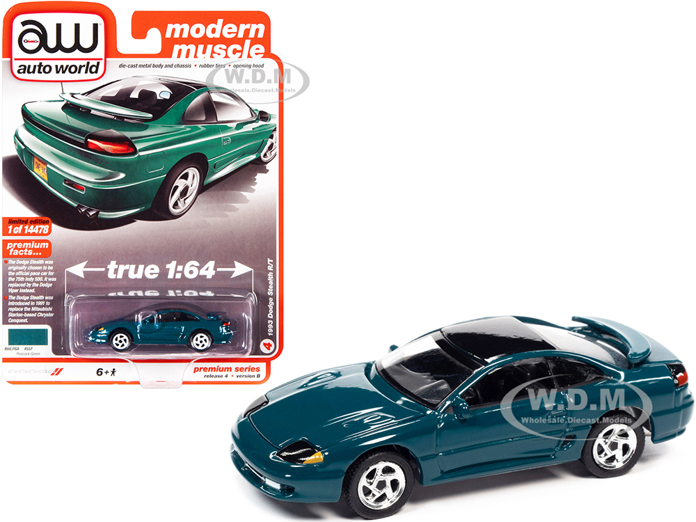 1993 Dodge Stealth R/T Peacock Green with Black Top Modern Muscle Limited Edition to 14478 pieces Worldwide 1/64 Diecast Model Car by Auto World