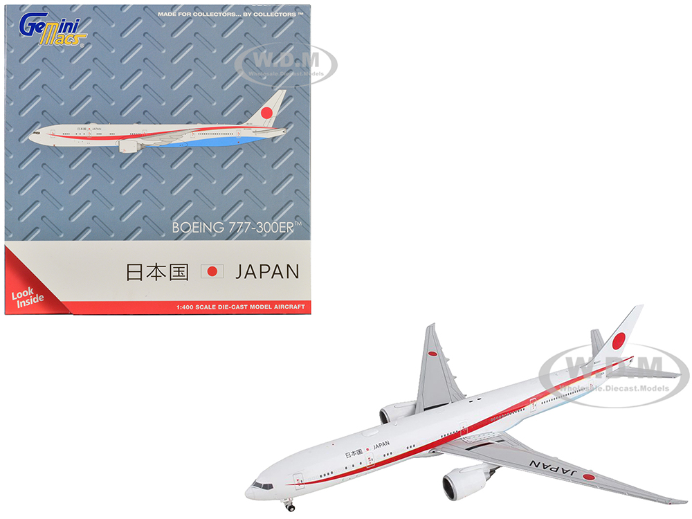 Boeing 777-300ER Commercial Aircraft Japan Air Self-Defense Force White with Red Stripes Gemini Macs Series 1/400 Diecast Model Airplane by GeminiJets