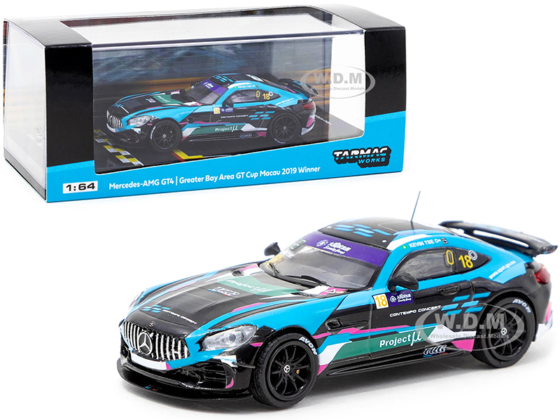 Image of Mercedes AMG GT4 18 Kevin Tse Winner Greater Bay Area GT Cup Macau (2019) 1/64 Diecast Model Car by Tarmac Works