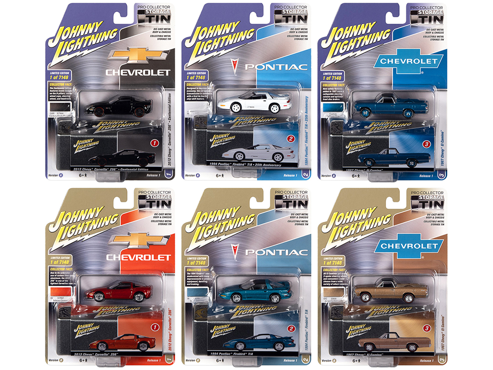 Johnny Lightning Collectors Tin 2022 Set of 6 Cars Release 1 Limited Edition of 7148 pieces Worldwide 1/64 Diecast Model Cars by Johnny Lightning