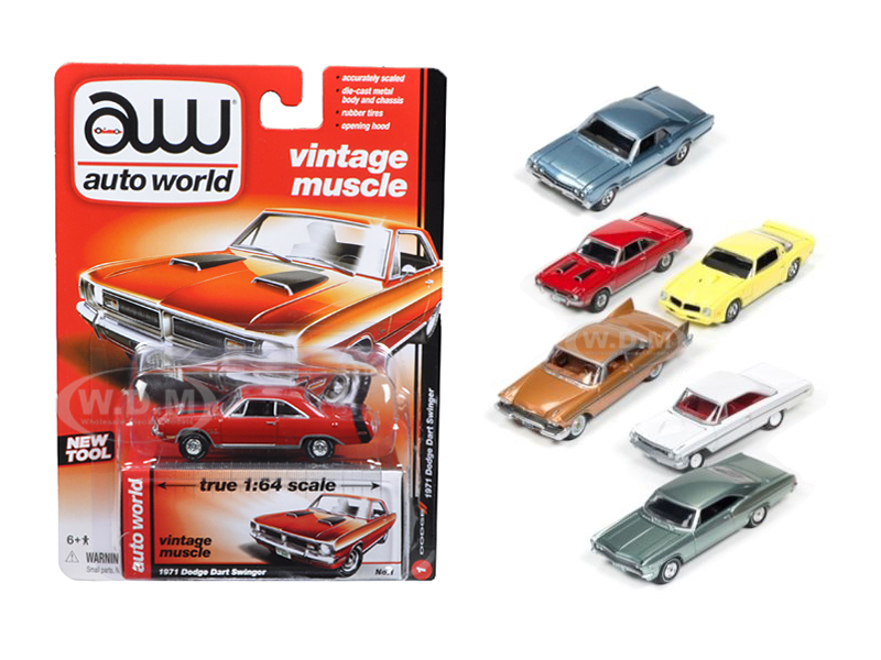 Image of Autoworld Muscle Cars Release 5A Premium Licensed Set Of 6 Cars 1/64 Diecast Model Cars by Autoworld