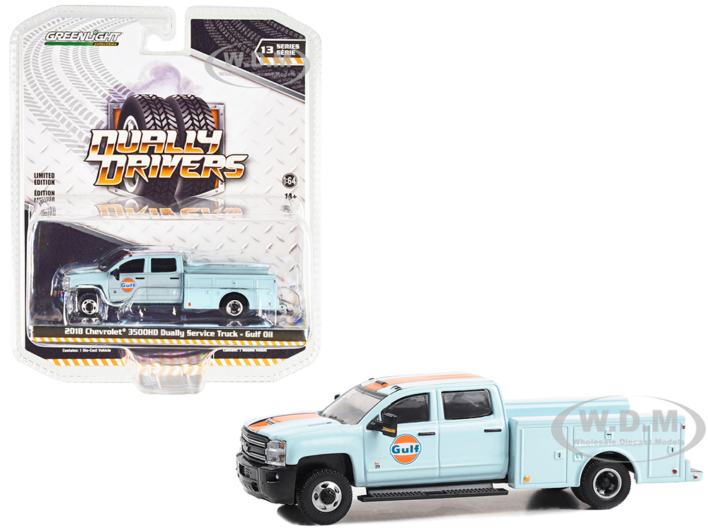 2018 Chevrolet 3500HD Dually Service Truck Light Blue with Orange Stripe 
