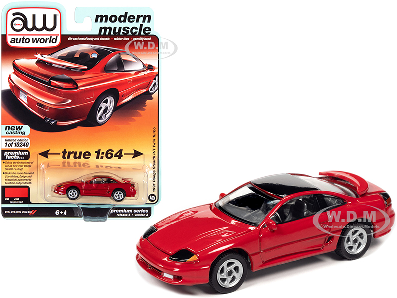 Image of 1991 Dodge Stealth R/T Twin Turbo Firestorm Red with Black Top "Modern Muscle" Limited Edition to 10240 pieces Worldwide 1/64 Diecast Model Car by Au