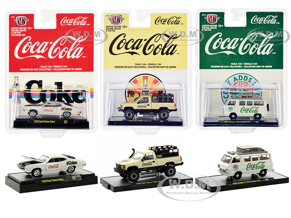 Coca-Cola Set Of 3 Pieces Release 22 Limited Edition To 8750 Pieces Worldwide 1/64 Diecast Model Cars By M2 Machines