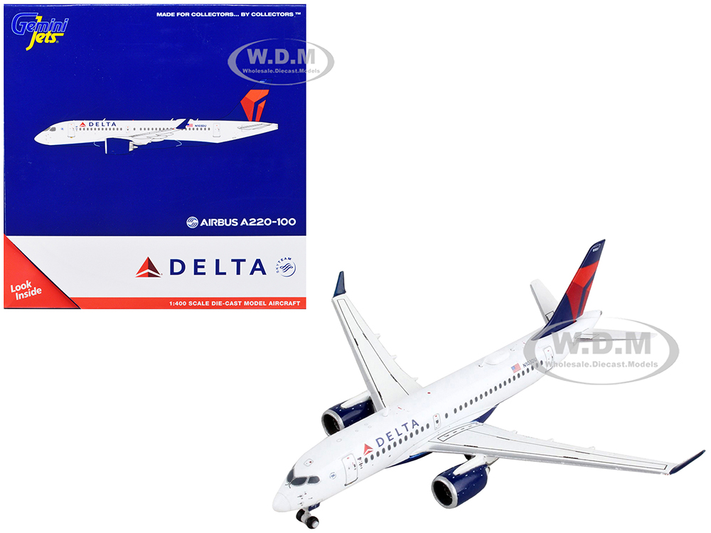 Airbus A220-100 Commercial Aircraft Delta Airlines White with Blue and Red Tail 1/400 Diecast Model Airplane by GeminiJets