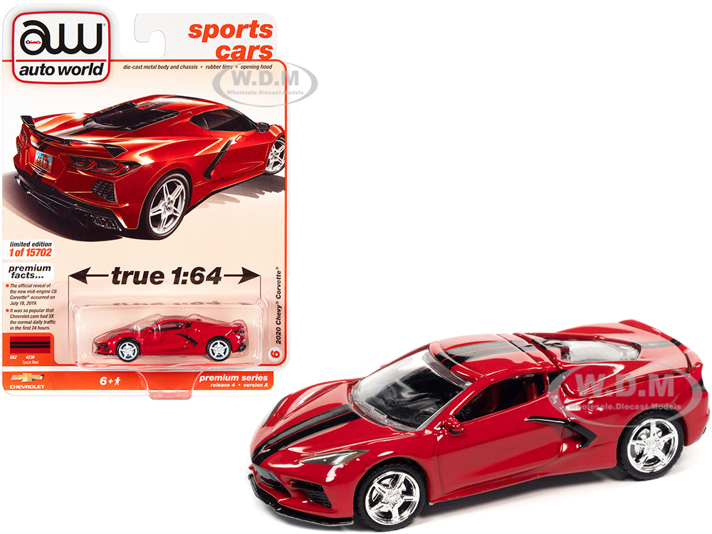 2020 Chevrolet Corvette C8 Stingray Torch Red with Twin Black Stripes "Sports Cars" Limited Edition to 15702 pieces Worldwide 1/64 Diecast Model Car