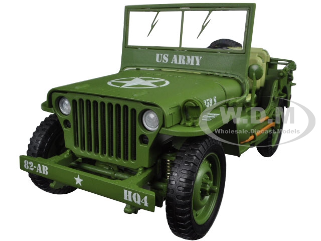 Us Army Wwii Jeep Vehicle Green 1/18 Diecast Model Car By American Diorama
