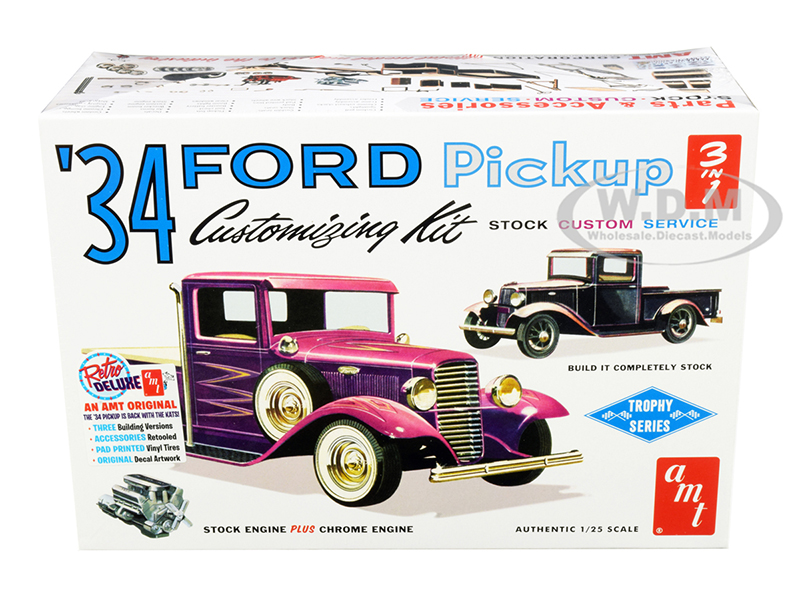 Skill 2 Model Kit 1934 Ford Pickup Truck 3 In 1 Kit Trophy Series 1/25 Scale Model By AMT