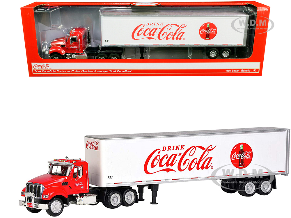 Truck Tractor with 53 Trailer Drink Coca-Cola Red and White 1/50 Diecast Model by Motor City Classics