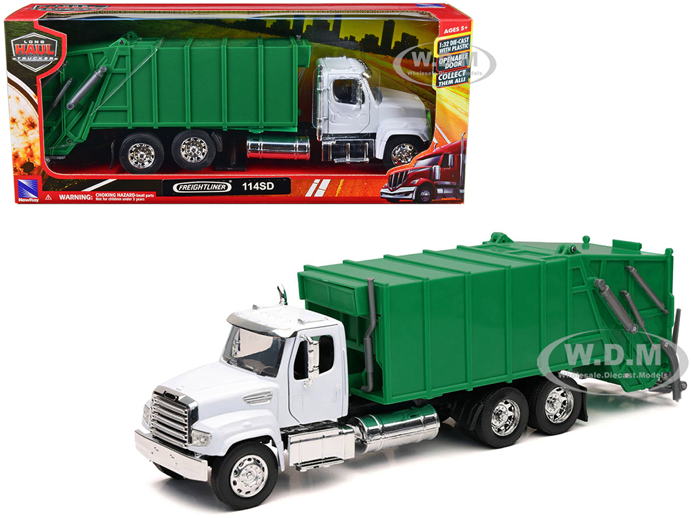 Freightliner 114SD Garbage Truck White and Green "Long Haul Trucker" Series 1/32 Diecast Model by New Ray