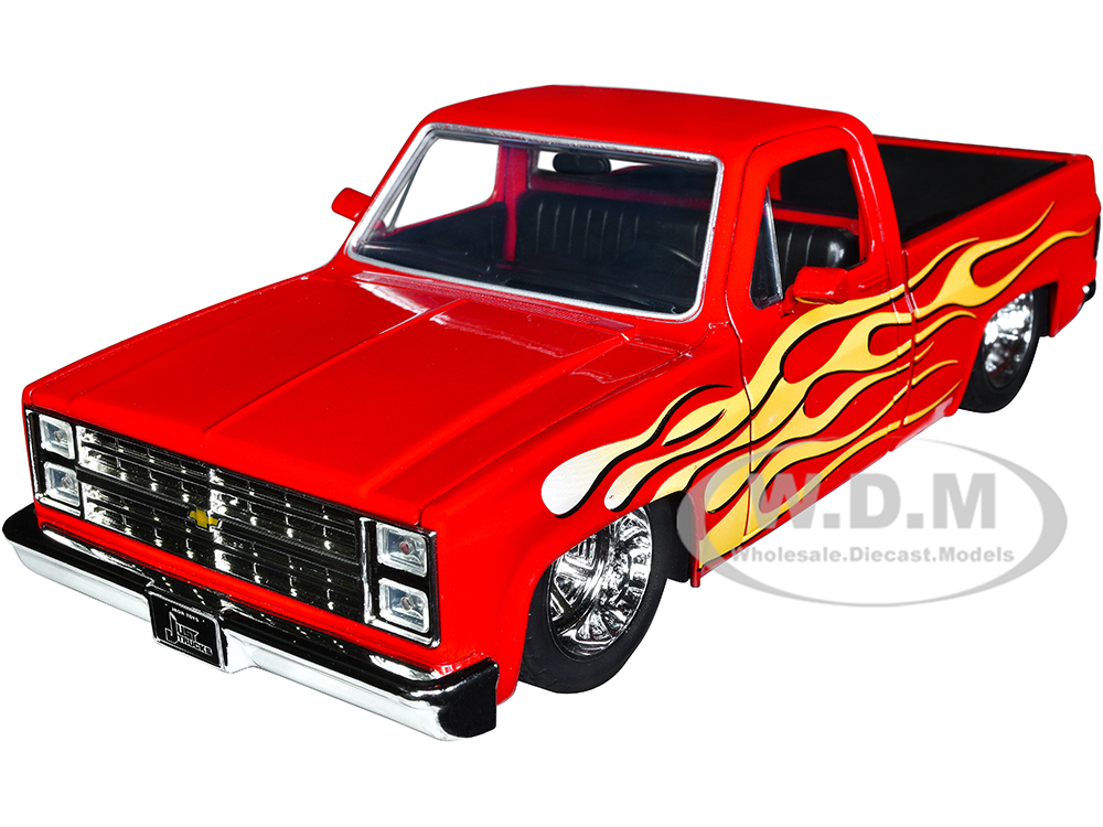 1985 Chevrolet C10 Pickup Truck Red with Flames "Just Trucks" Series 1/24 Diecast Model Car by Jada