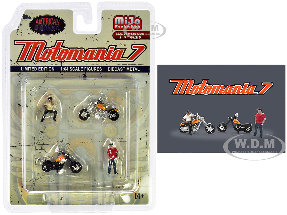 "Motomania 7" 4 piece Diecast Figure Set (2 Figures 2 Motorcycles) Limited Edition to 4800 pieces Worldwide for 1/64 scale models by American Diorama