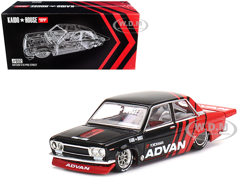 Datsun 510 Pro Street ADVAN Black And Red (Designed By Jun Imai) Kaido House Special 1/64 Diecast Model Car By True Scale Miniatures
