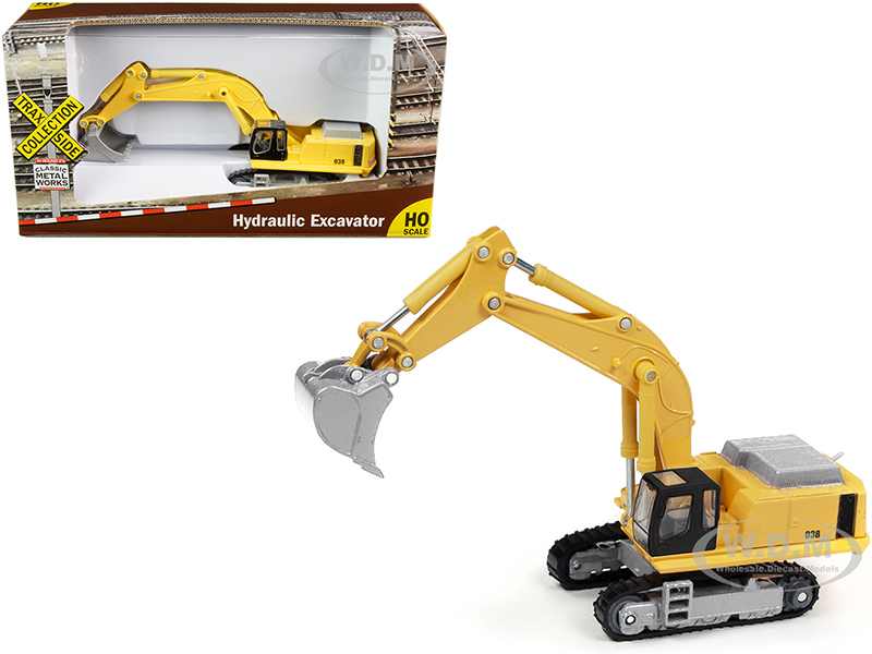 Image of Hydraulic Excavator Yellow "TraxSide Collection" 1/87 (HO) Scale Diecast Model by Classic Metal Works