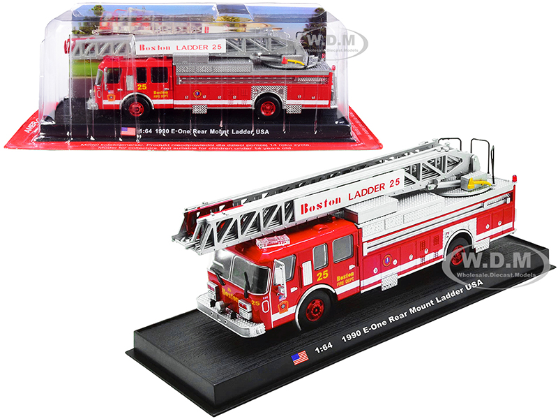 1990 E-One Rear Mount Ladder Fire Engine Red "Boston Fire Department" (Massachusetts) 1/64 Diecast Model by Amercom