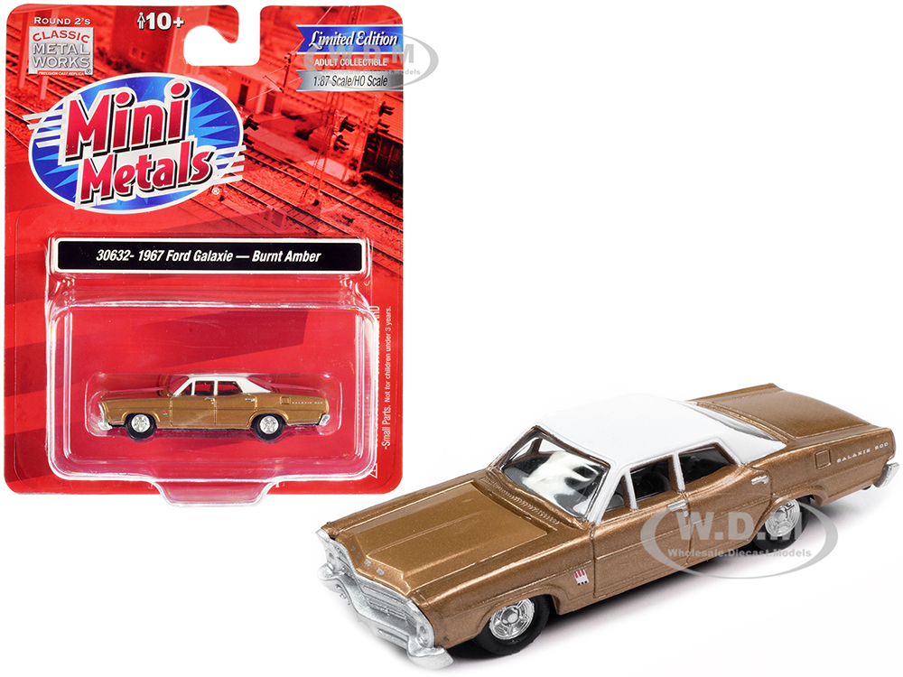 1967 Ford Galaxie Burnt Amber Metallic with White Top 1/87 (HO) Scale Model Car by Classic Metal Works