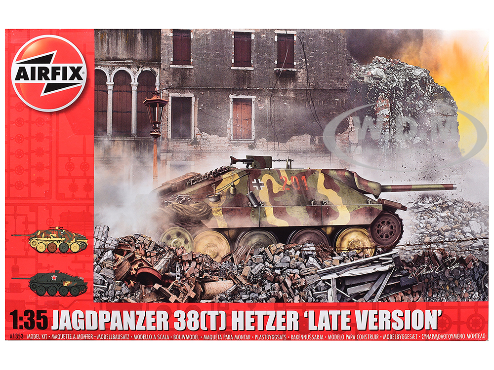 Level 3 Model Kit Jagdpanzer 38(t) Hetzer Late Version Tank with 2 Scheme Options 1/35 Plastic Model Kit by Airfix