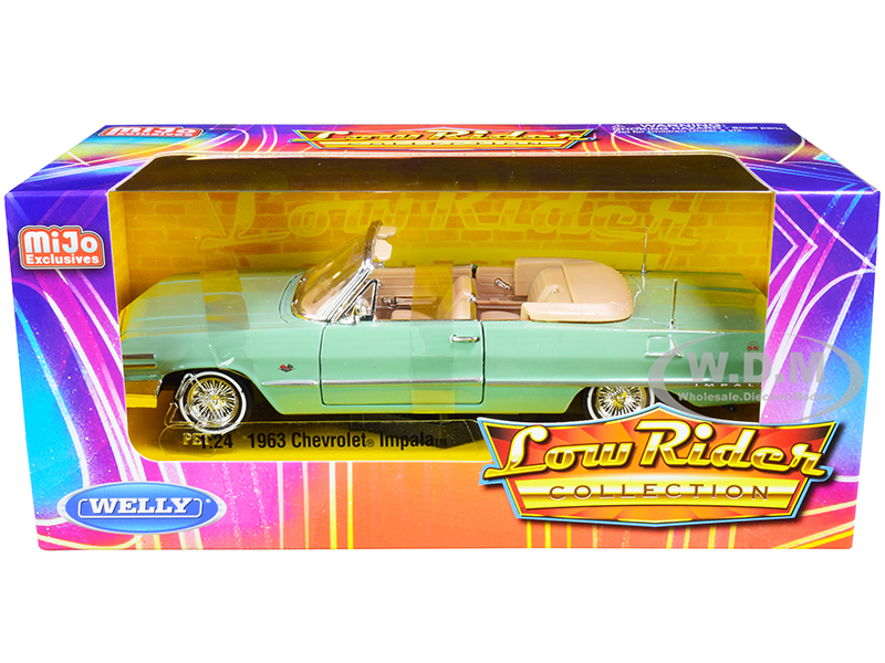 Image of 1963 Chevrolet Impala Convertible Light Green "Low Rider Collection" 1/24 Diecast Model Car by Welly